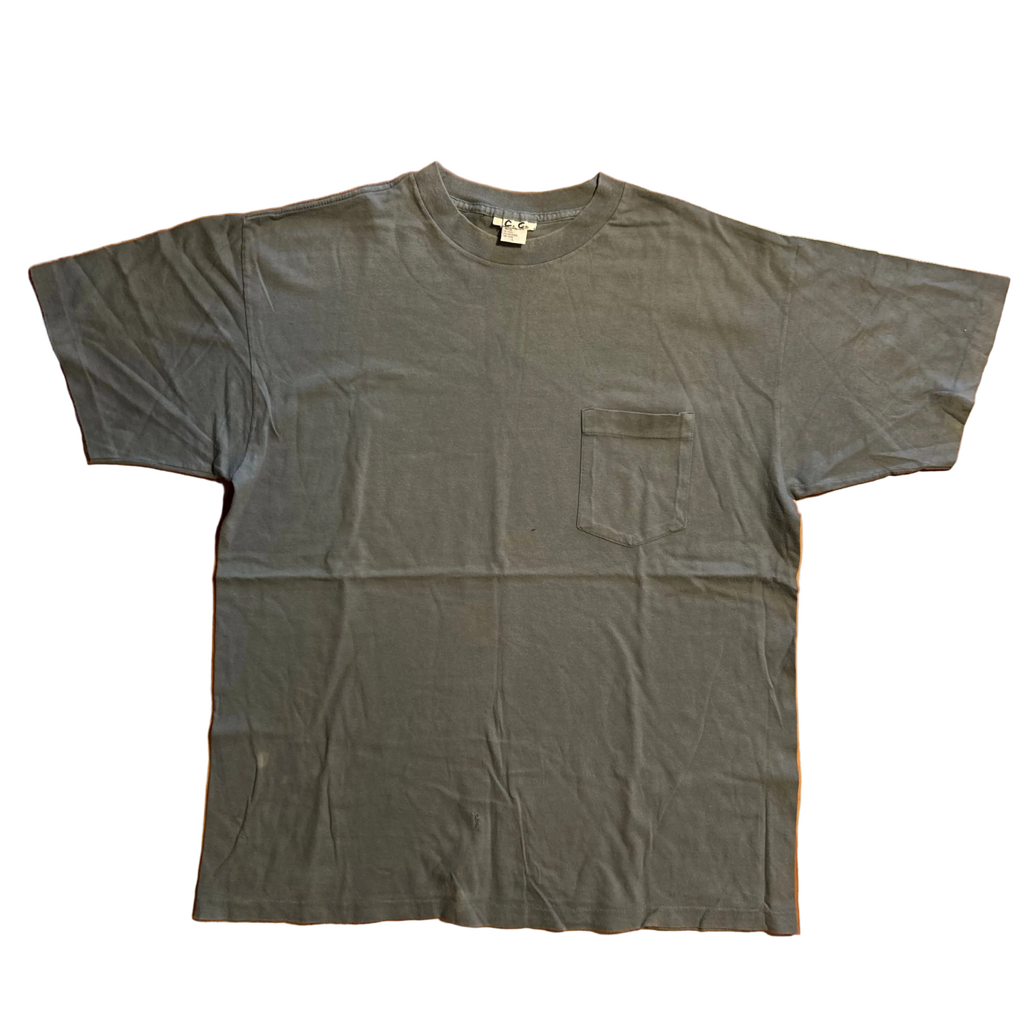 90's Green Grey Blank Selvedge Pocket Tshirt - XLarge - 24" x 29.5"