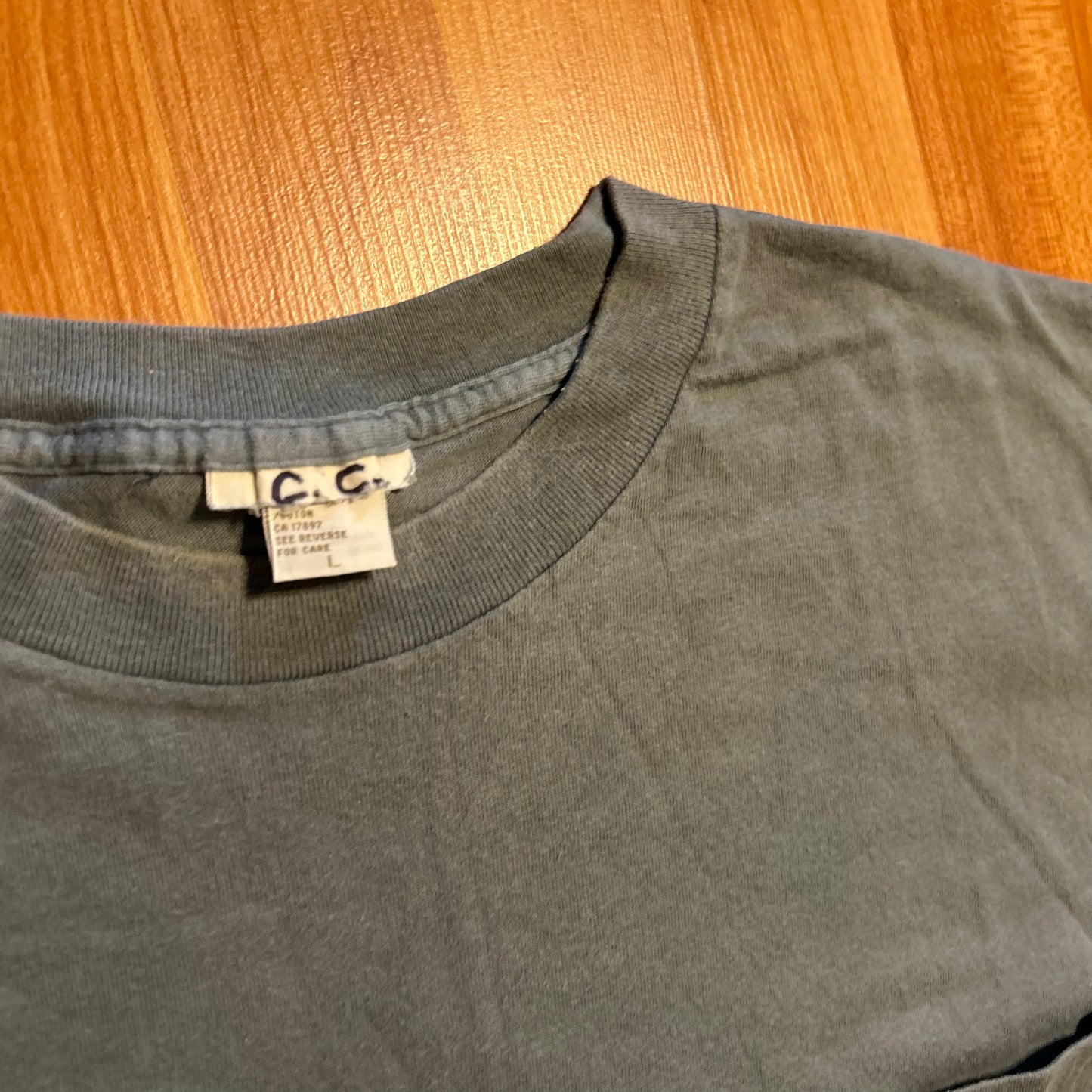 90's Green Grey Blank Selvedge Pocket Tshirt - XLarge - 24" x 29.5"