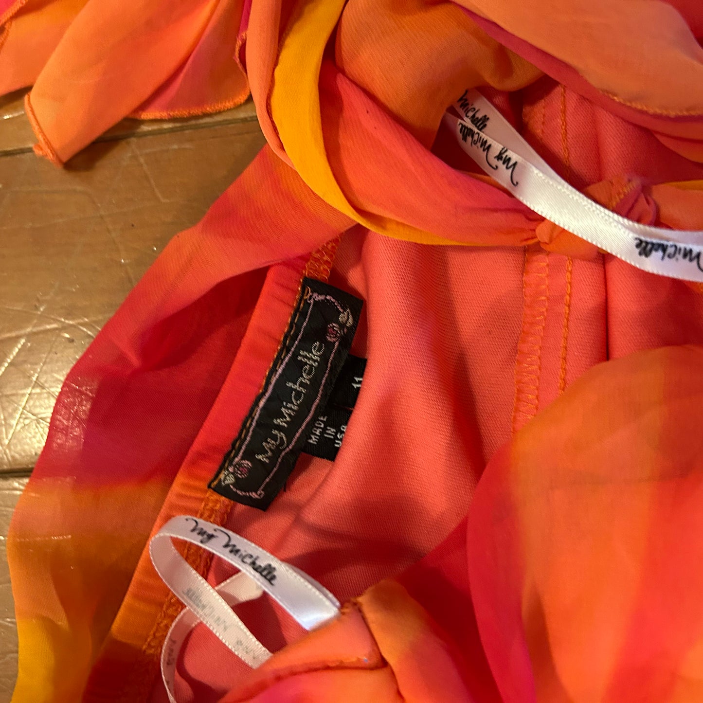 90's My Michelle Orange Red Dress - Tagged 11 - 14.5" x 36"