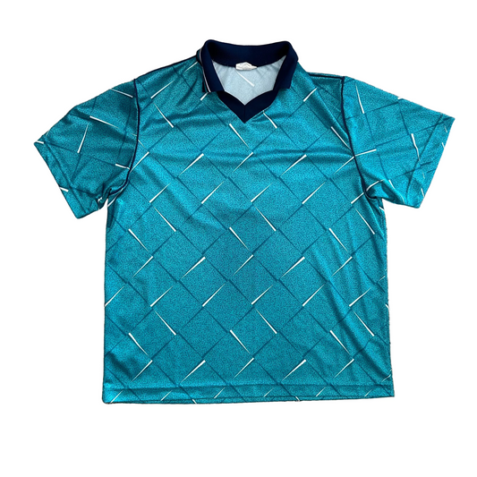 90's High Sportswear Blue Jersey Collared Tshirt - XLarge - 24" x 30.5"