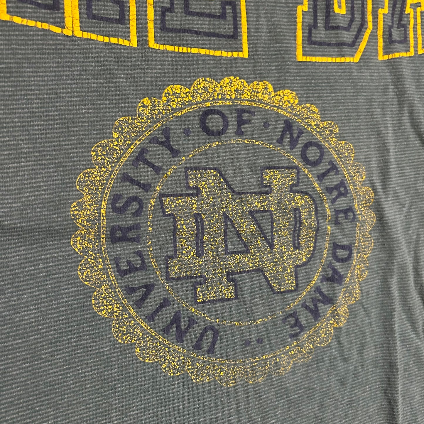 90’s Kingstree Classic Notre Dame University Fighting Irish Green College Striped 75/25 Cotton Polyester Tshirt - Large - 23” x 28”