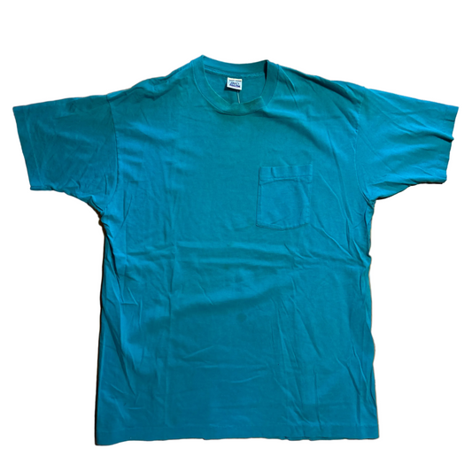 90's BVD Teal Blue Green Selvedge Pocket Blank Tshirt - XLarge - 24.5" x 33"