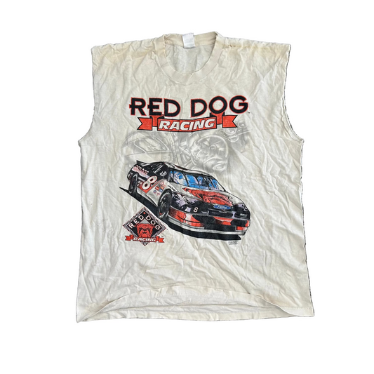 90's FOTL Red Dog Racing White Cutoff Tanktop Shirt - Large - 22" x 28"