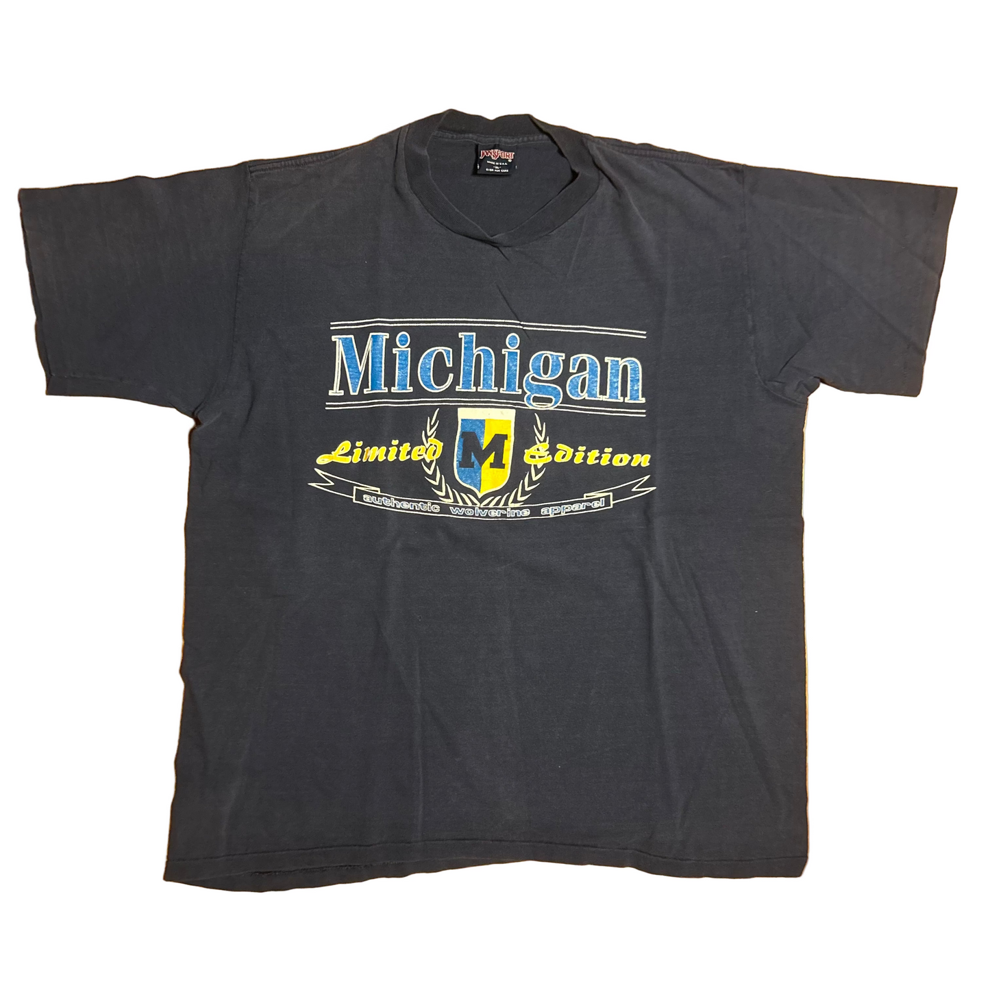 90’s Jansport Michigan University Limited Edition Authentic Wolverine Apparel Navy Blue Yellow College Cotton Tshirt - XLarge - 24” x 28”