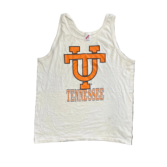 90's Jerzees UT Tennessee University White Tanktop Shirt - Medium - 20" x 27"