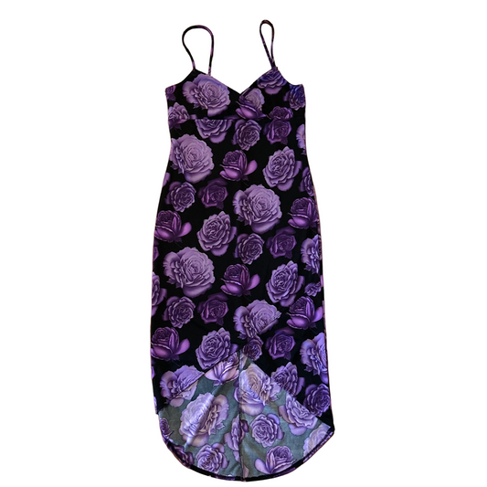 90's Candy Rocket Purple Floral Dress - Tagged Large - 15.5" x 42"