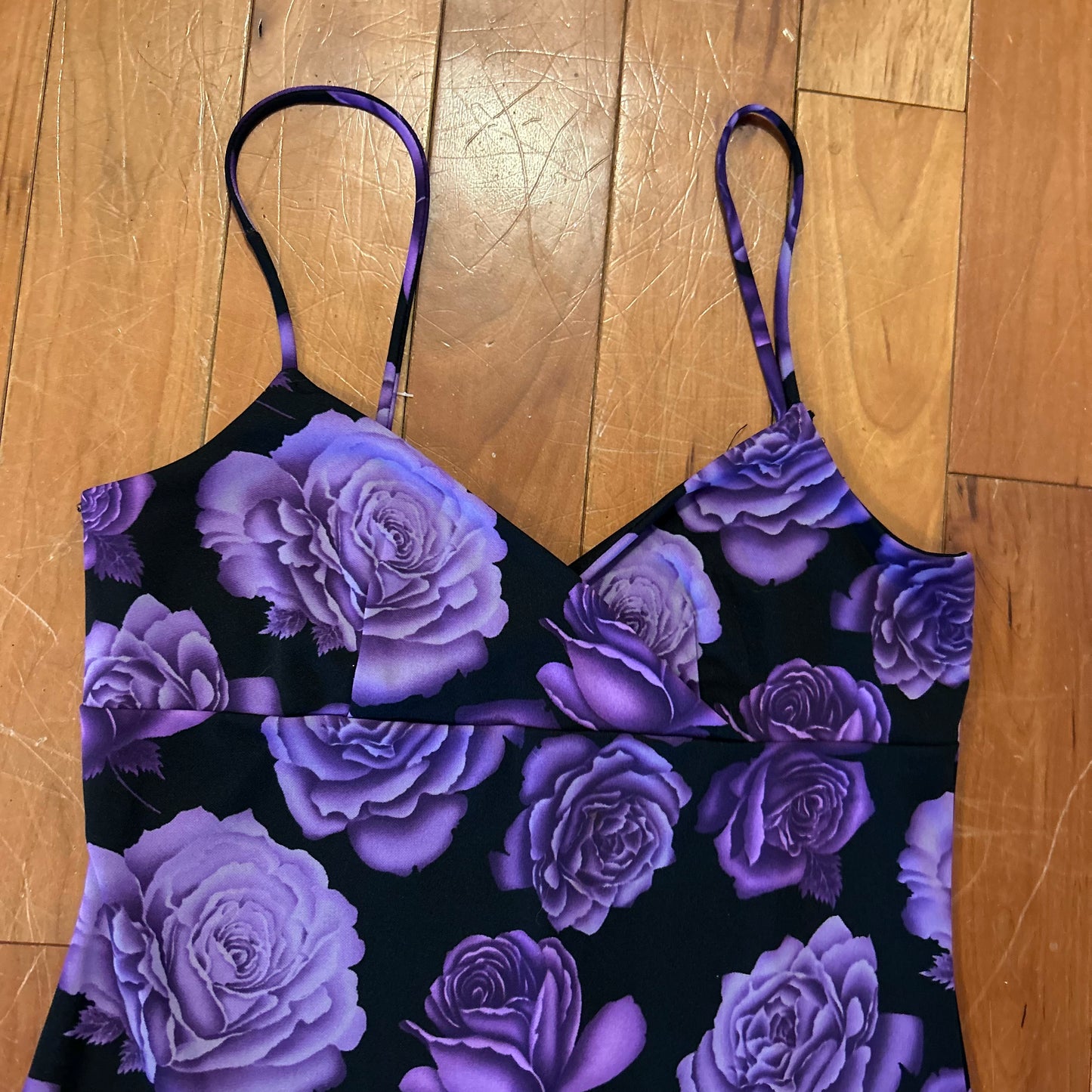 90's Candy Rocket Purple Floral Dress - Tagged Large - 15.5" x 42"