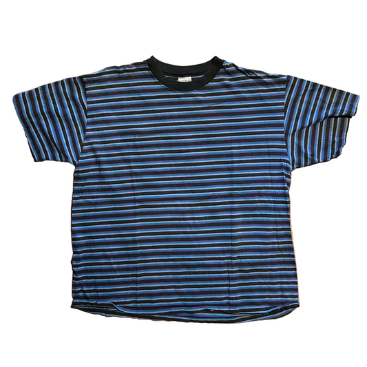 80/90's Multicolor Striped Blue Purple Blank Tshirt - Large - 23" x 27.5"