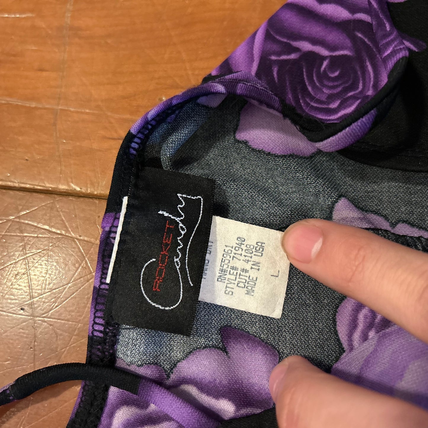 90's Candy Rocket Purple Floral Dress - Tagged Large - 15.5" x 42"