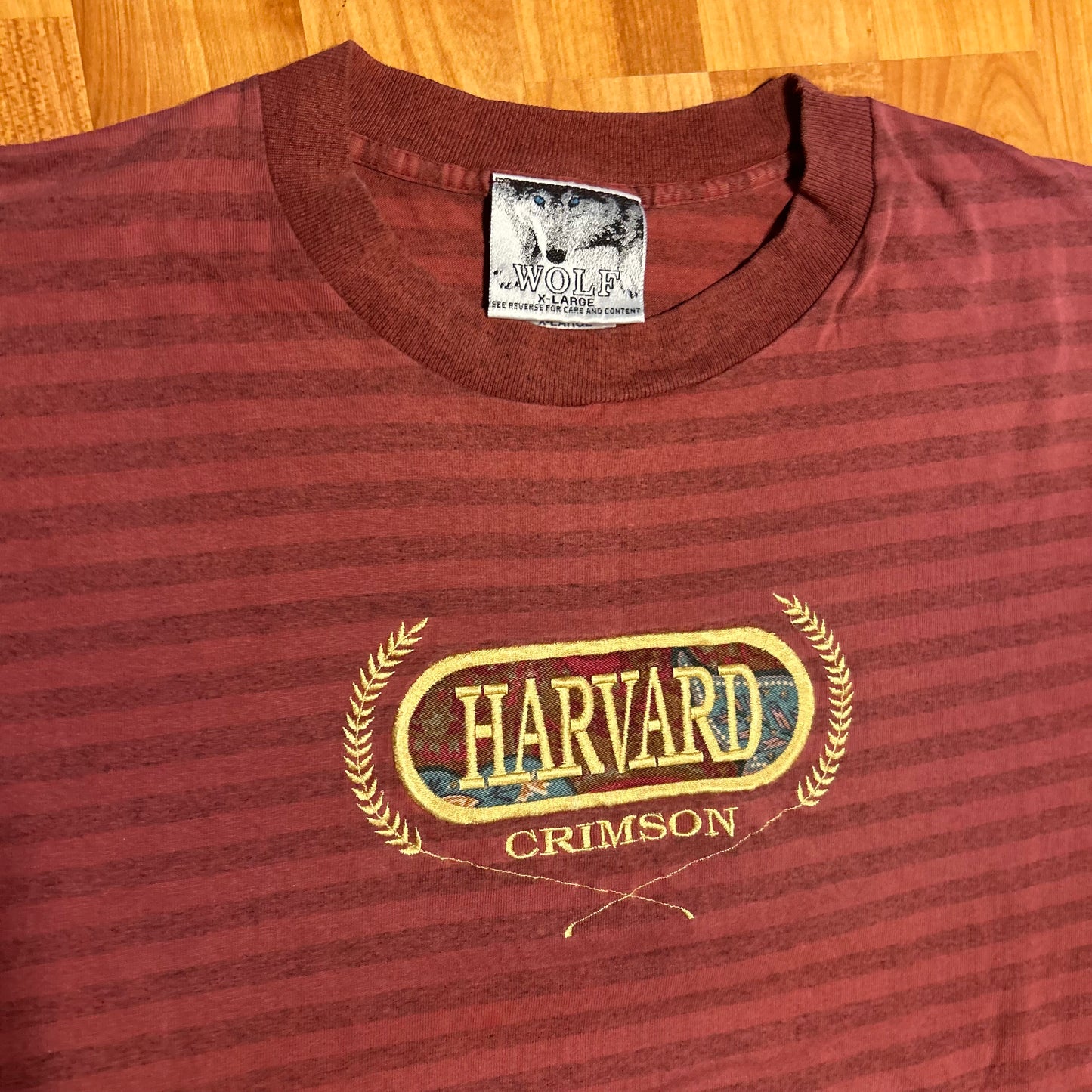 90’s Wolf Harvard Crimson University Maroon Red Embroidered College Cotton Tshirt - Large - 23” x 30”