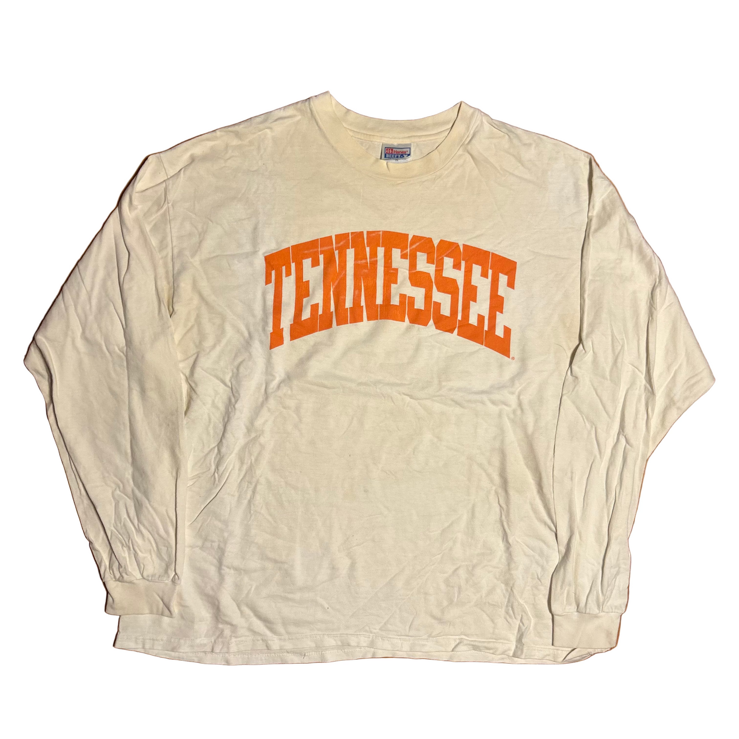 Hanes Beefy Tennessee Volunteers Vols White Orange Longsleeve Cotton College Shirt - XLarge - 26” x 29”