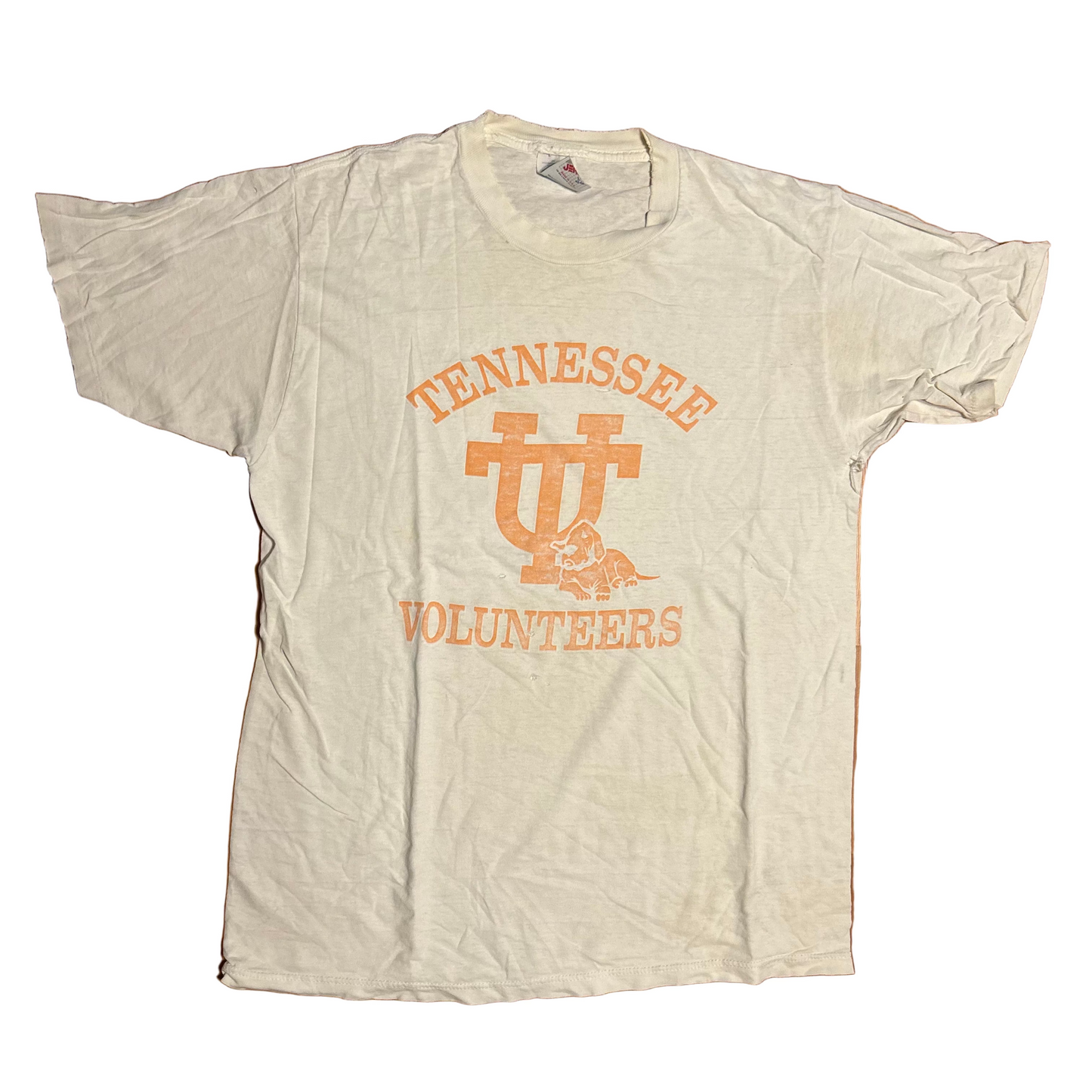 90’s Jerzees Tennessee Volunteers University Distressed Faded White Cotton College Tshirt - Medium - 20.5” x 28”