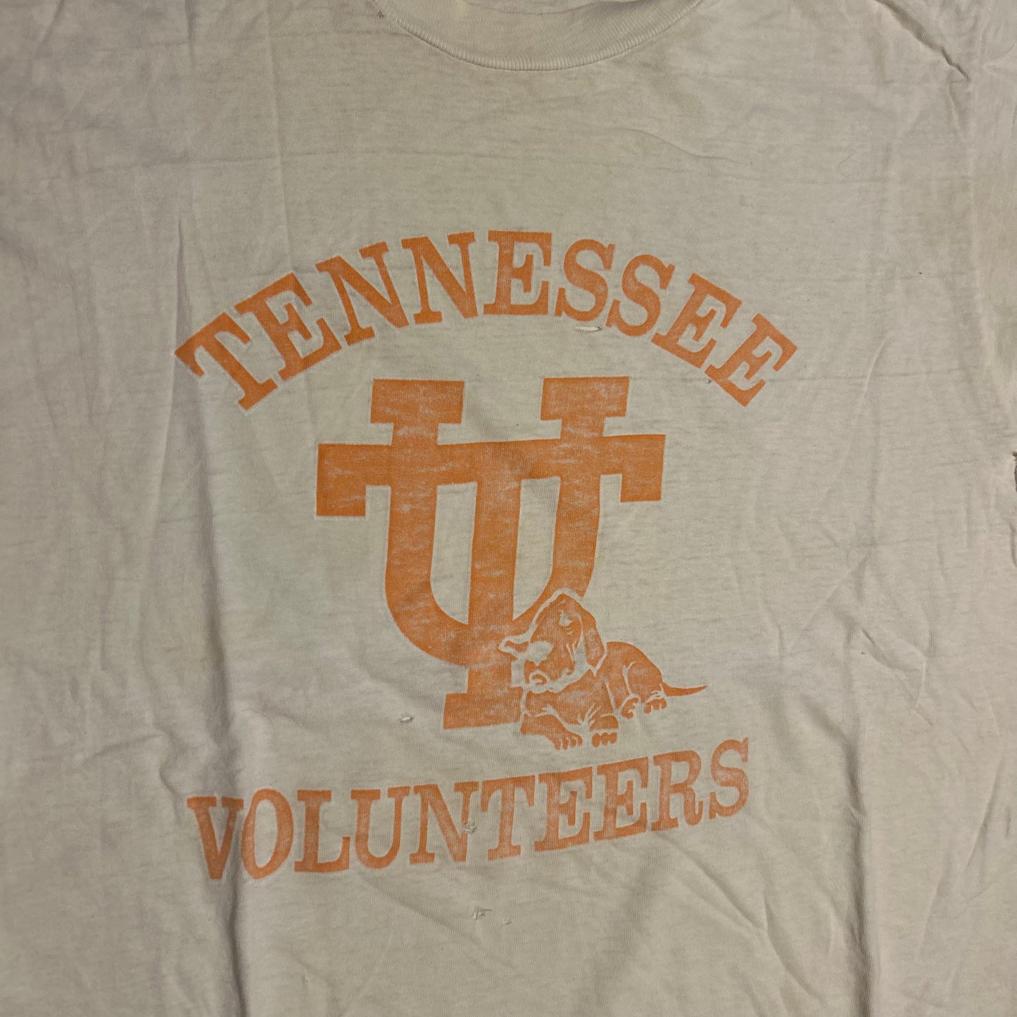 90’s Jerzees Tennessee Volunteers University Distressed Faded White Cotton College Tshirt - Medium - 20.5” x 28”