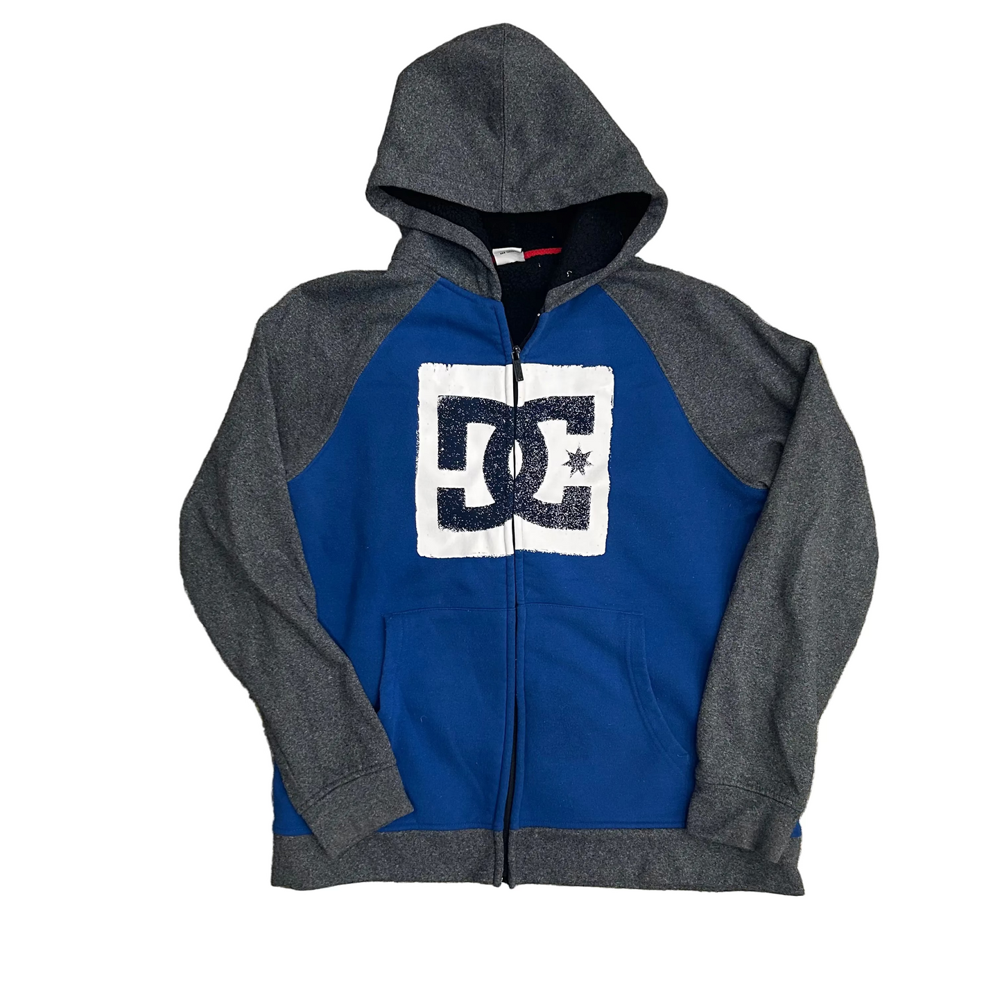 DC Blue Grey Fleece Lined Zip Up Hoodie Sweatshirt - XLarge - 24" x 29"