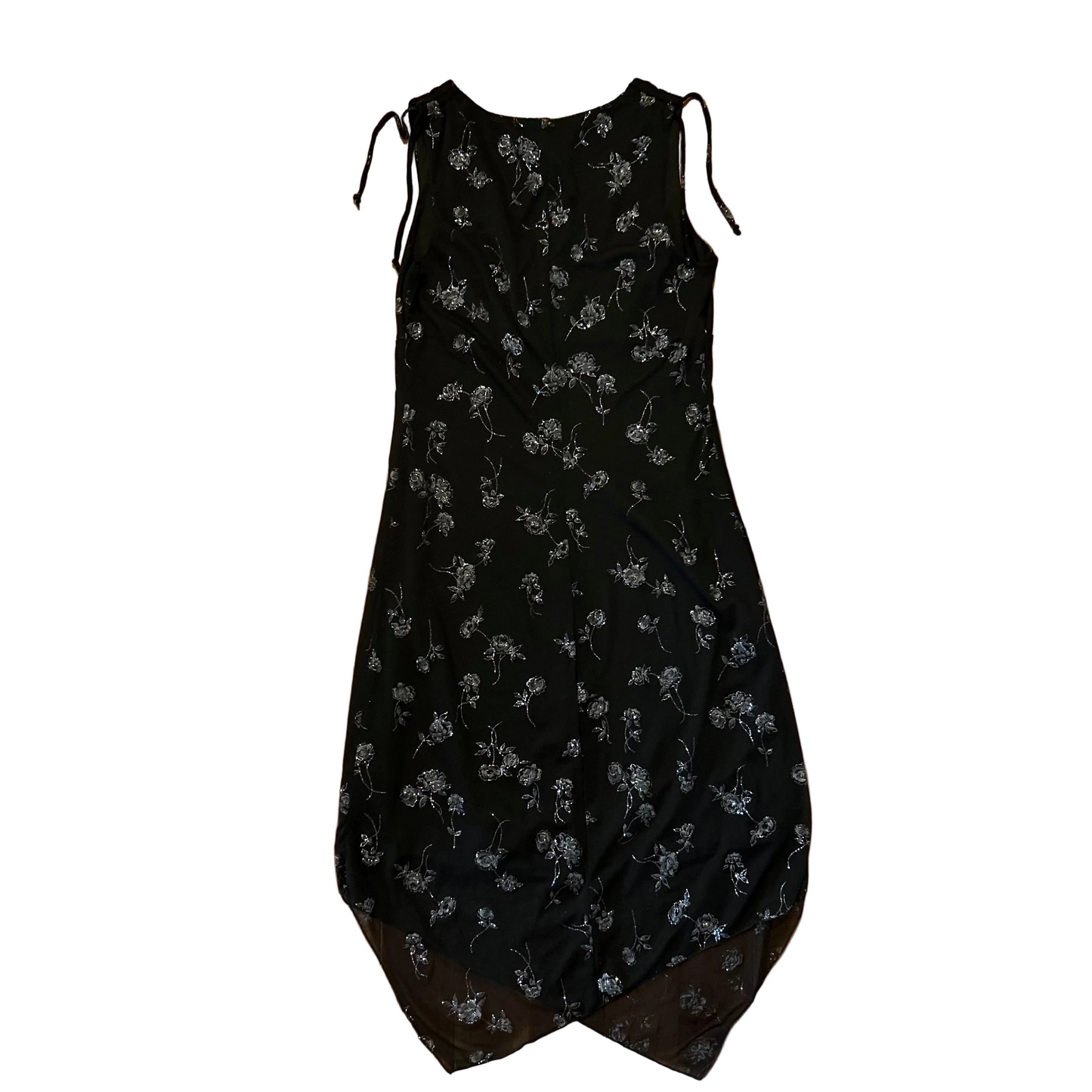 90's IZ Byer California Black Floral Sparkly Dress - Tagged Large - 16" x 42"
