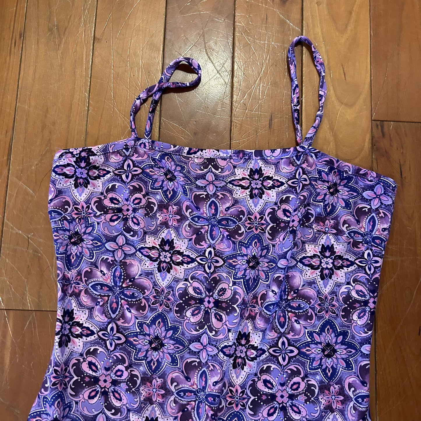 90's Younique Clothing Purple Patterned Dress - Tagged Medium - 15.5" x 31"