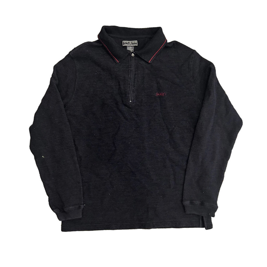 Guess Cotton Wool Poly Black Quarter Zip Sweater - Medium - 20" x 26"