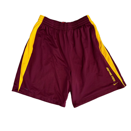 00's Nike Arizona State Sun Devils Maroon Yellow Basketball Mesh Shorts - 28" x 8.5"