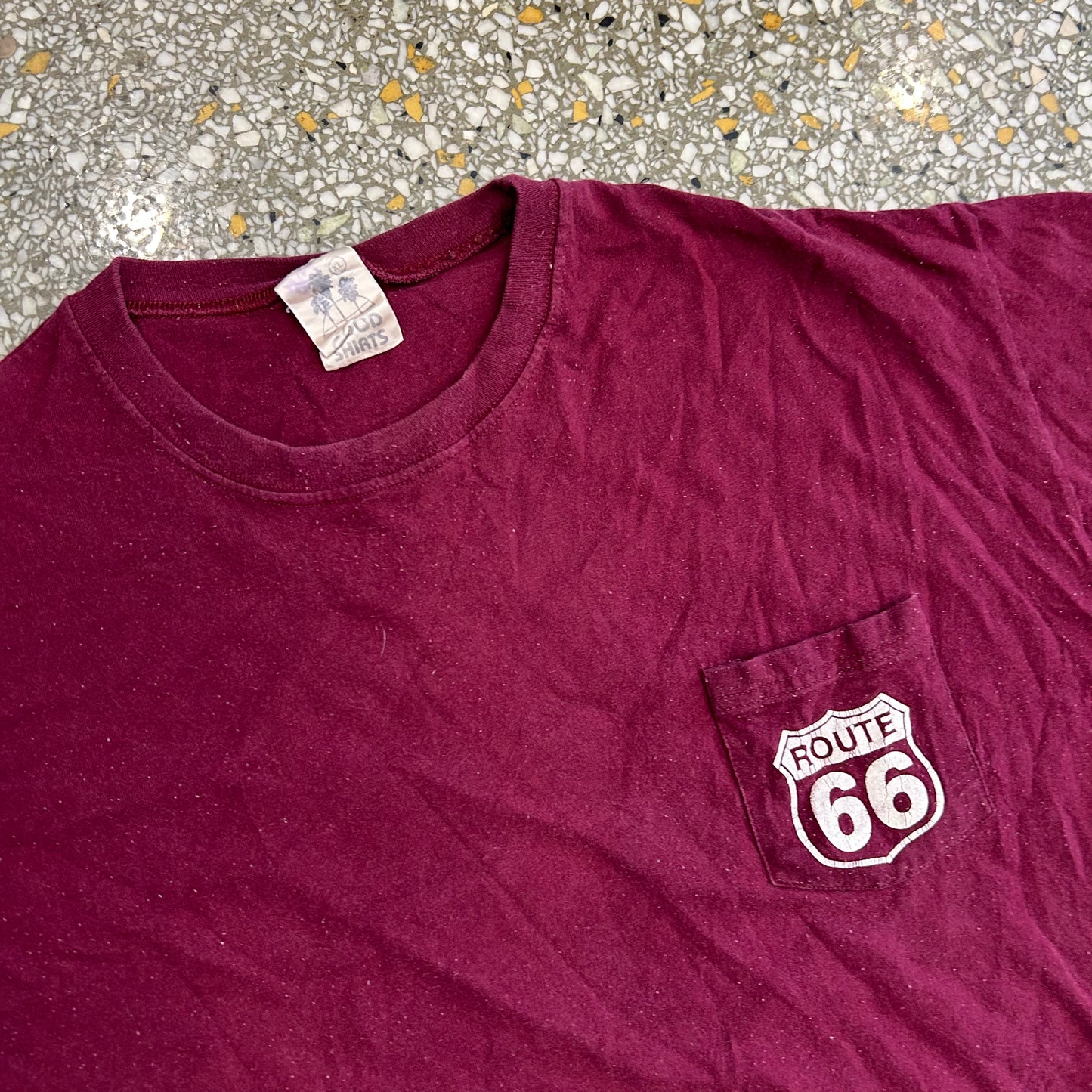 Good Shirts Route 66 Maroon Pocket Tshirt - Large - 23.5" x 29"