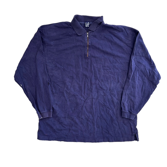 Gap Cotton Navy Blue Collared Quarter Zip Sweatshirt - XLarge - 24" x 29"