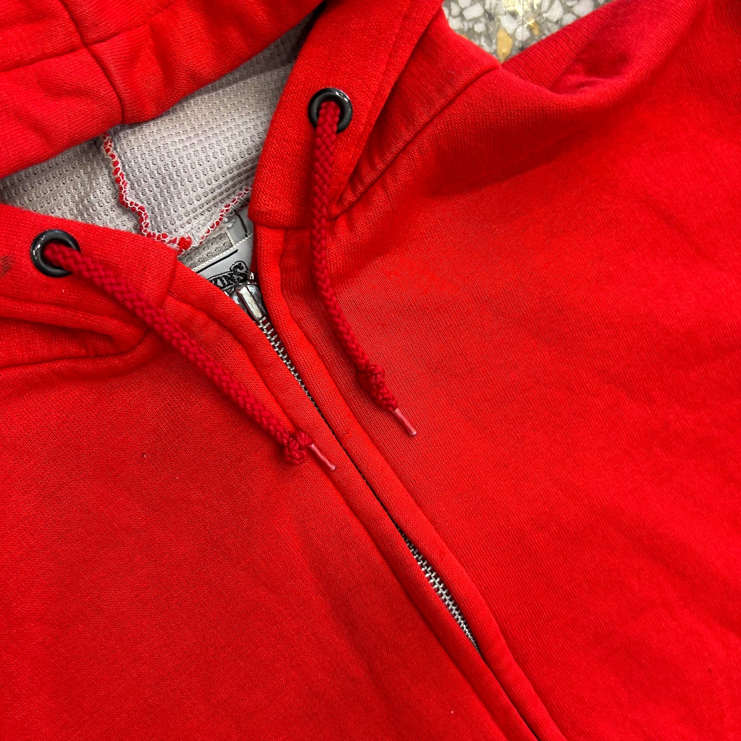 90’s Muleskins Red Thermal Zip Up Hoodie Sweatshirt - Large - 22" x 25"