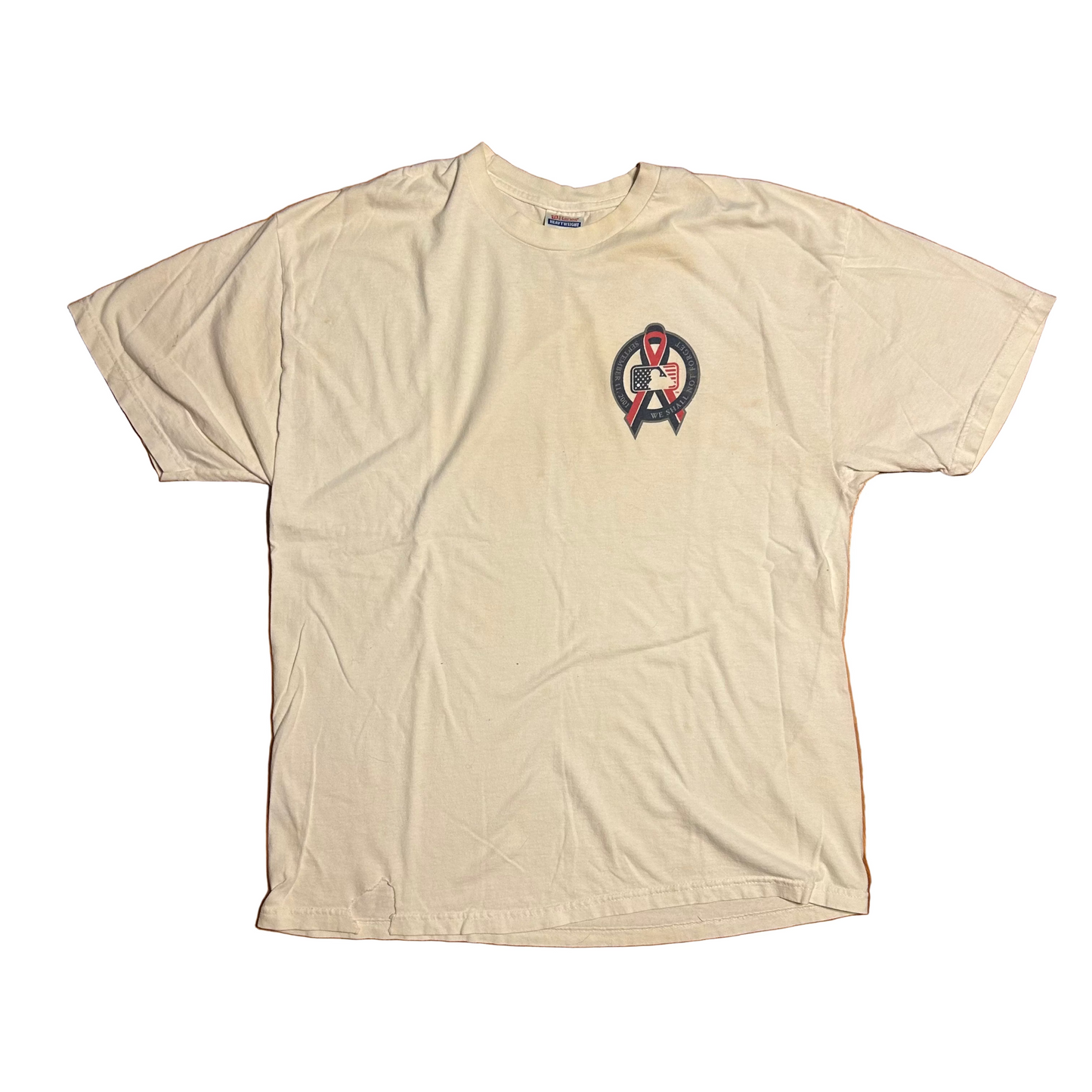 Hanes Heavyweight MLB We Shall Never Forget September 11 2001 9/11 White Cotton Tshirt - Large - 23” x 30”