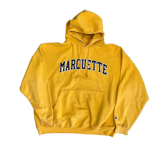Champion Marquette University Yellow Hoodie Sweatshirt - Boxy XLarge - 27.5" x 26.5"
