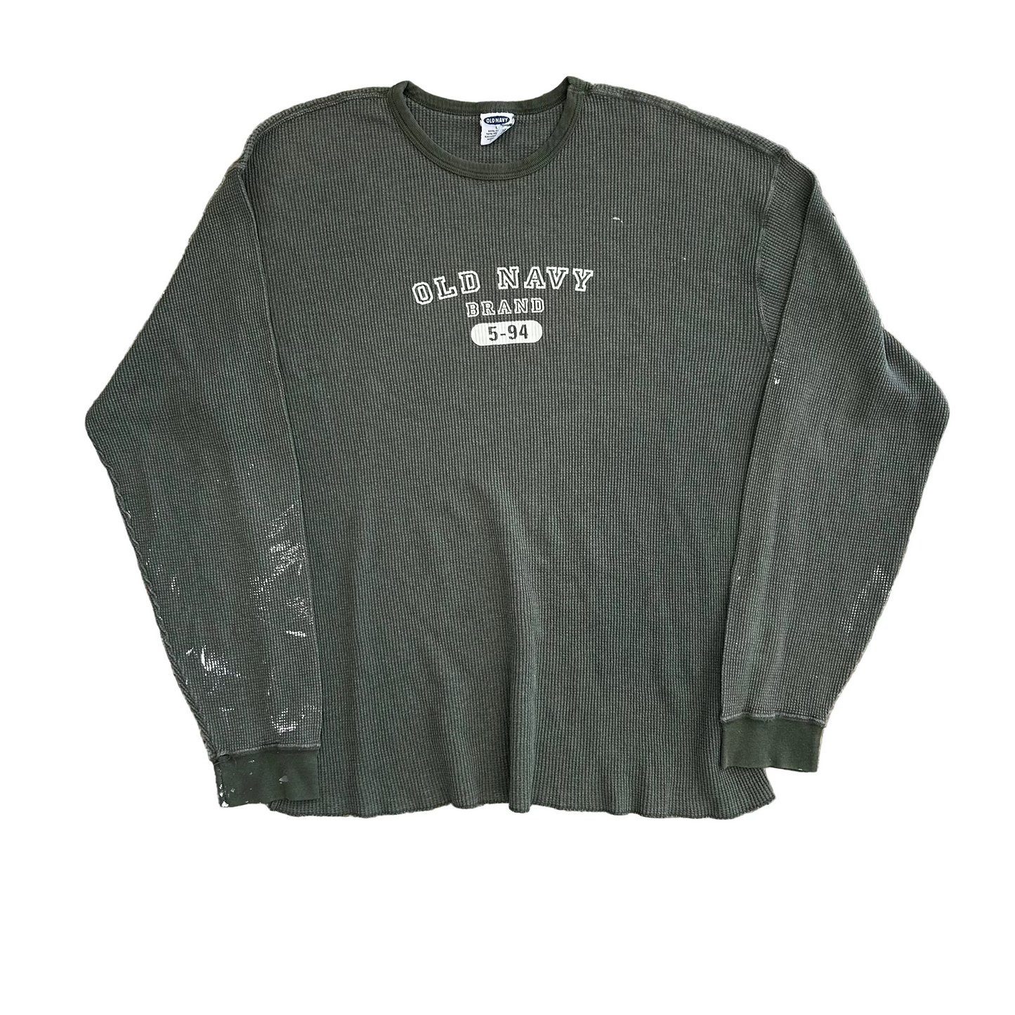 90’s Old Navy Cotton Poly Green Painter Longsleeve Thermal Shirt - Large - 23" x 28.5"