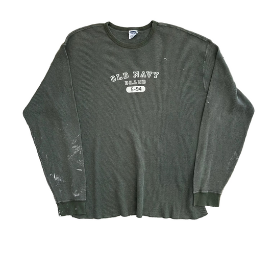 90’s Old Navy Cotton Poly Green Painter Longsleeve Thermal Shirt - Large - 23" x 28.5"