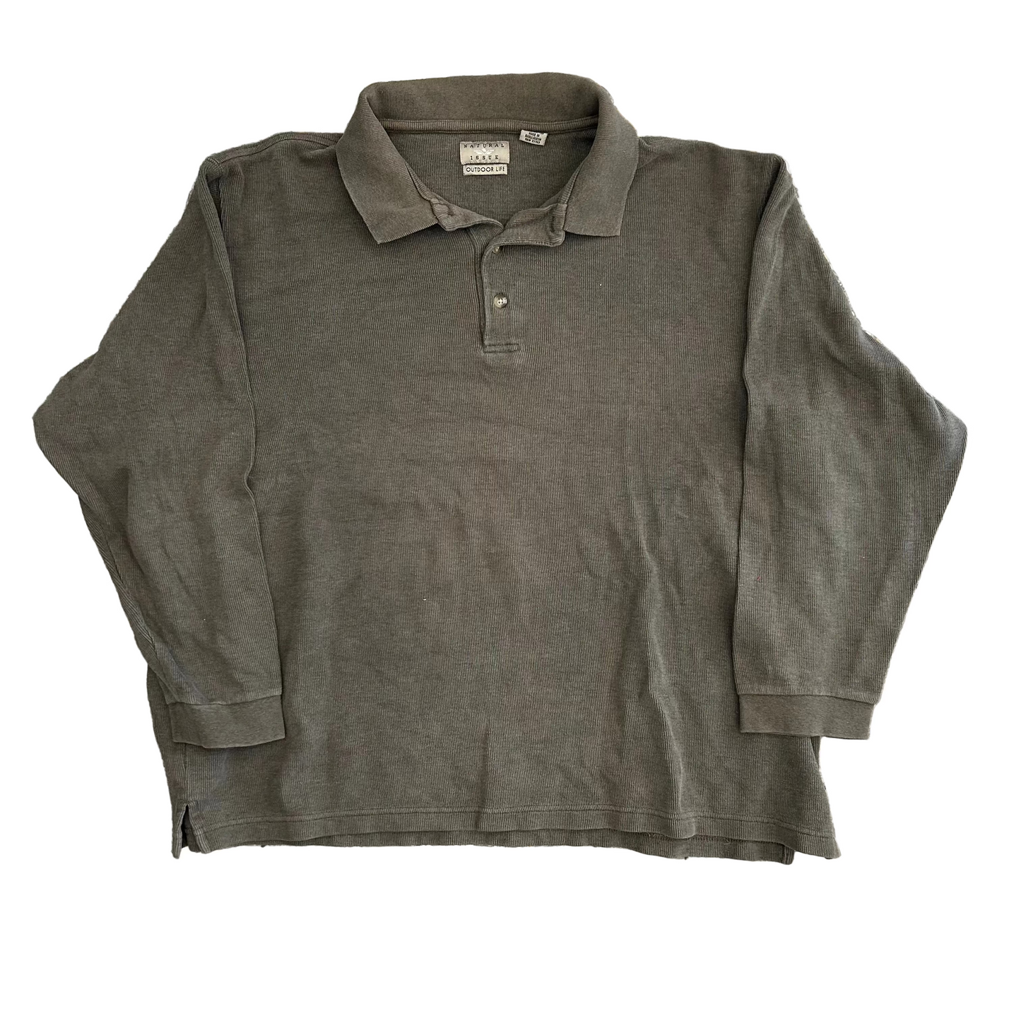 Natural Issue Brown Green Cotton Polo Longsleeve Shirt - XLarge - 28" x 27"