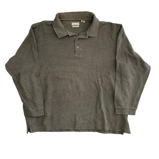 Natural Issue Brown Green Cotton Polo Longsleeve Shirt - XLarge - 28" x 27"