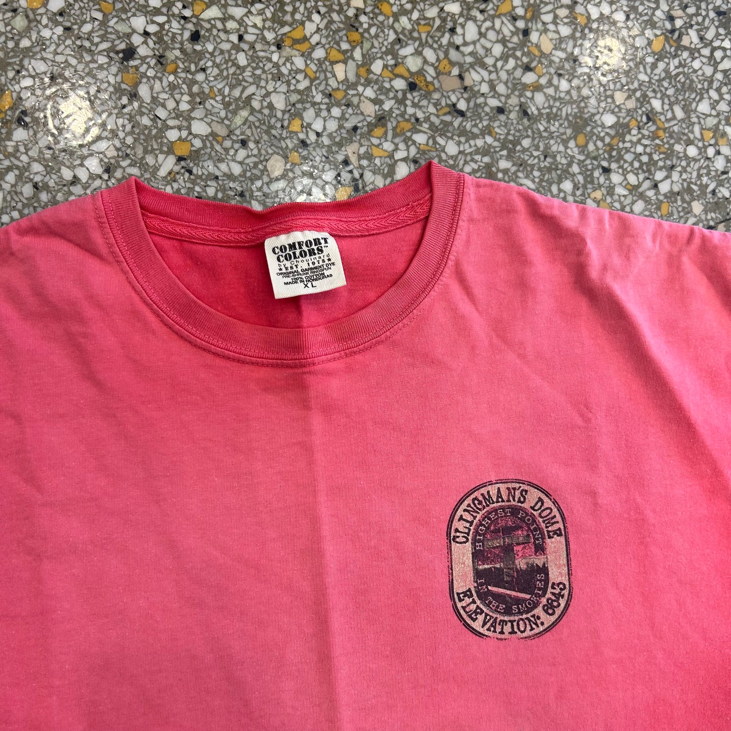 Comfort Colors by Chouinard Clingman’s Dome Smoky Mountains Pink Red Faded Tshirt - Large - 23" x 31.5"