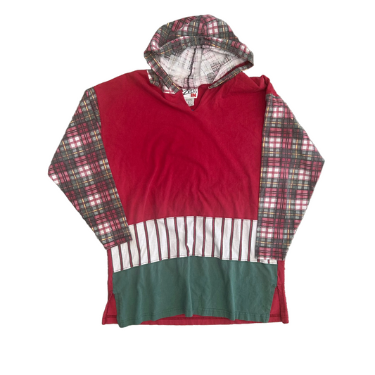 90’s Zero In Red Green Patchwork Thin Hoodie Sweatshirt - Large - 22" x 30"