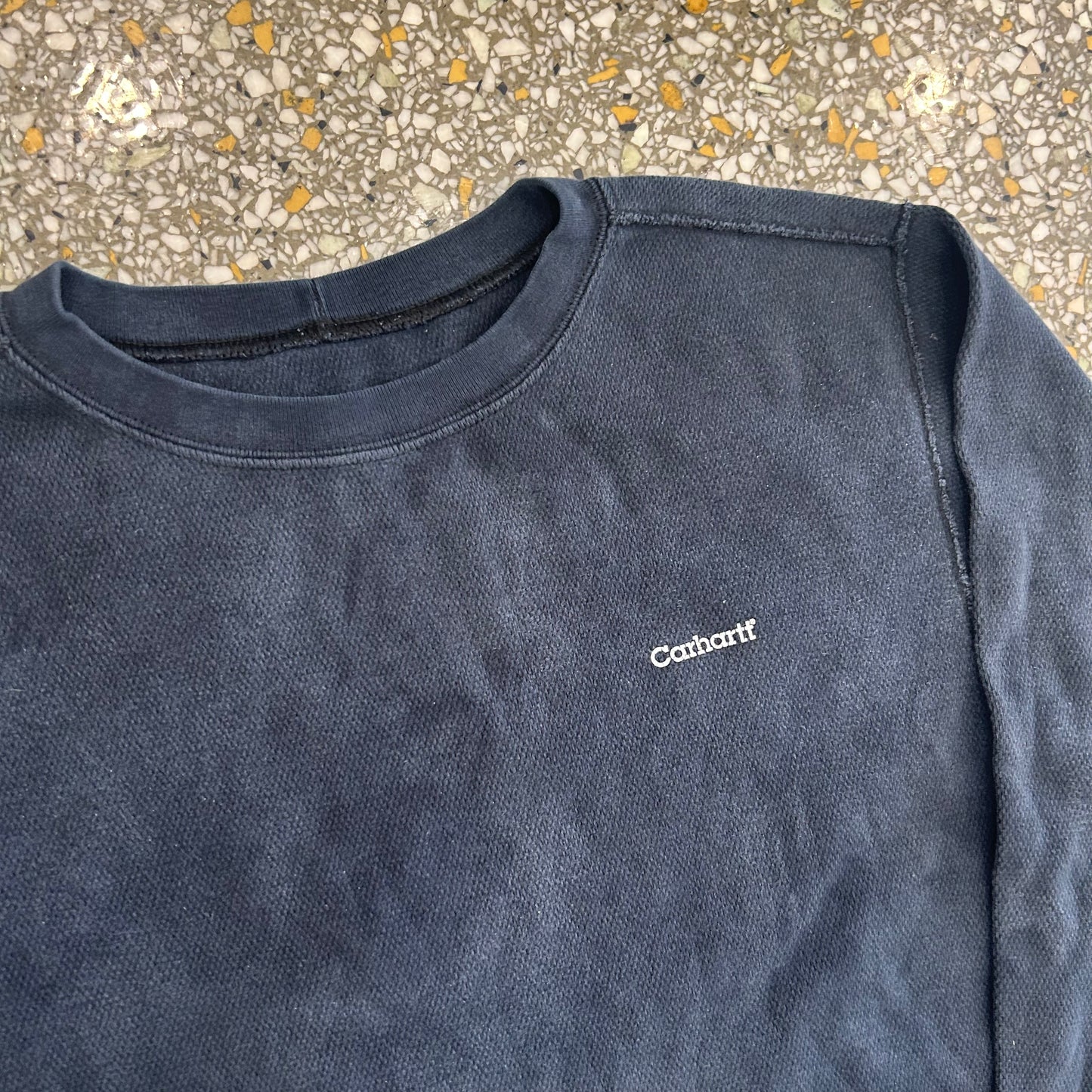 Carhartt Navy Black Thermal Crewneck Sweatshirt - Medium - 20" x 30"