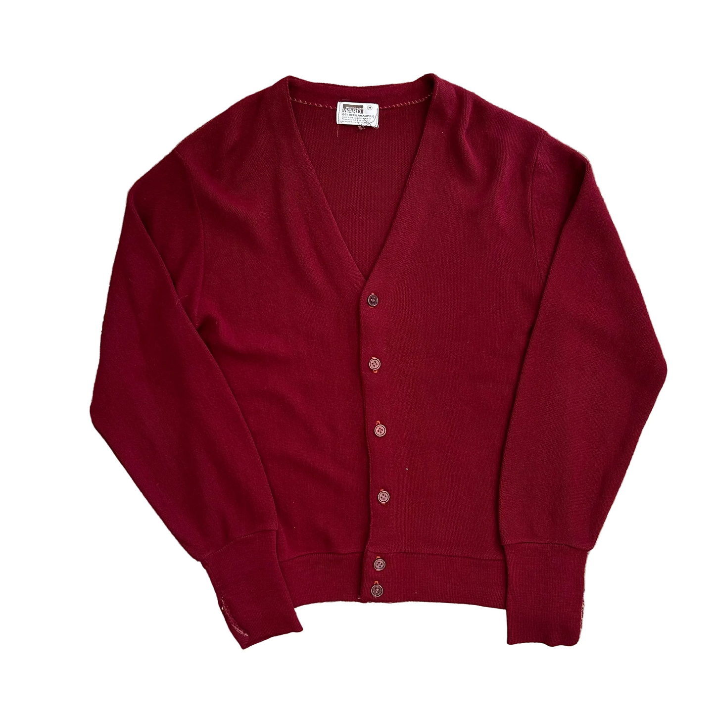 80's Montgomery Ward Maroon Cardigan Sweater - Medium - 20" x 25"