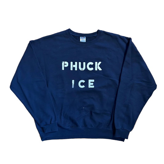 Phuck Ice Navy Blue Jerzees Crewneck Sweatshirt - 25" x 25" - Boxy XLarge