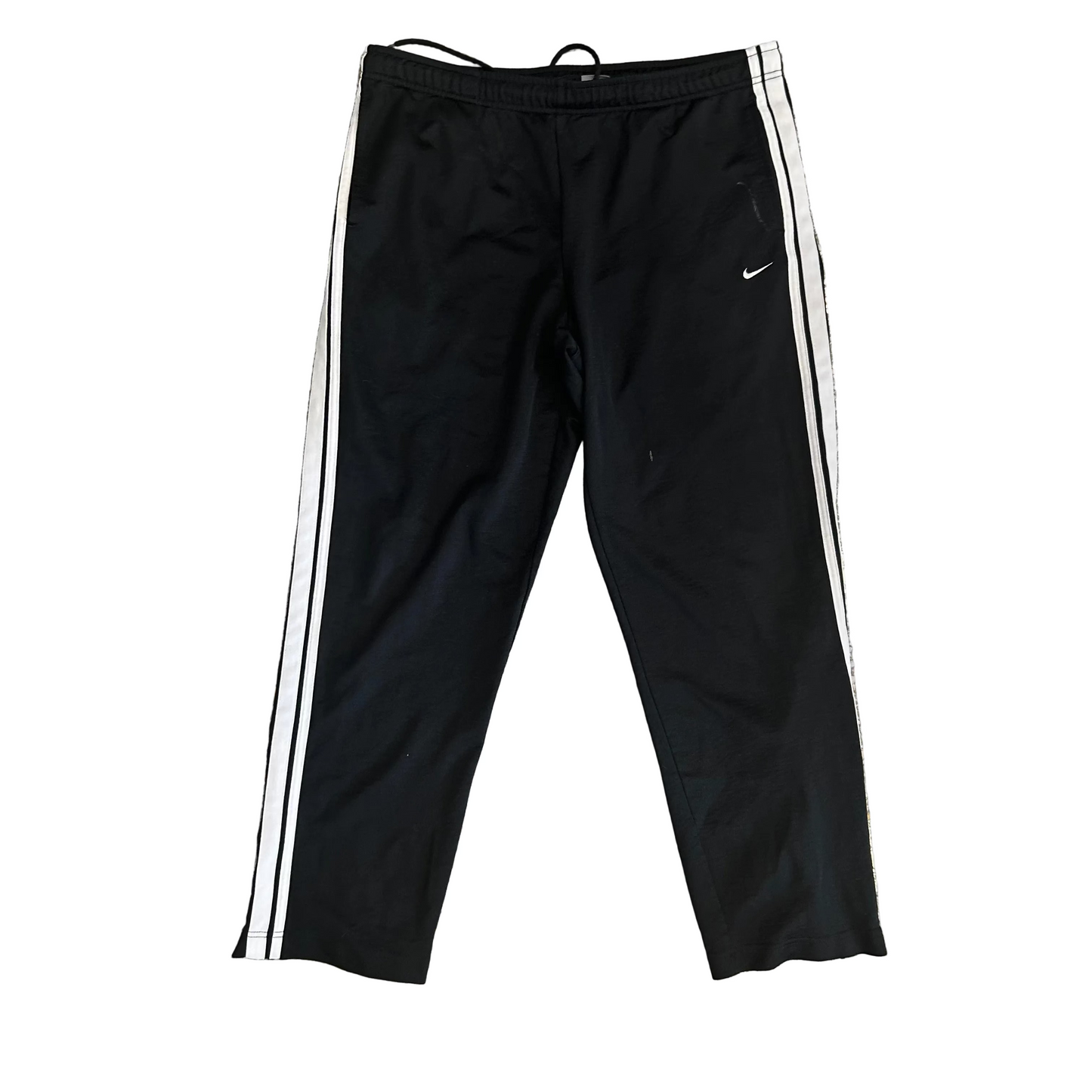 00's Nike Black White Striped Zip Sweatpants - Tagged XLarge - 37" x 31"