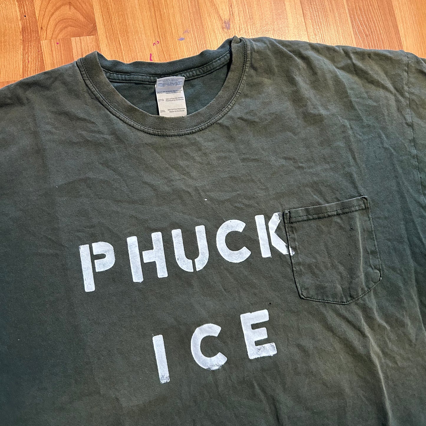Phuck Ice Faded Green Gildan Pocket Phart Merch Tshirt - 25" x 28" - XLarge