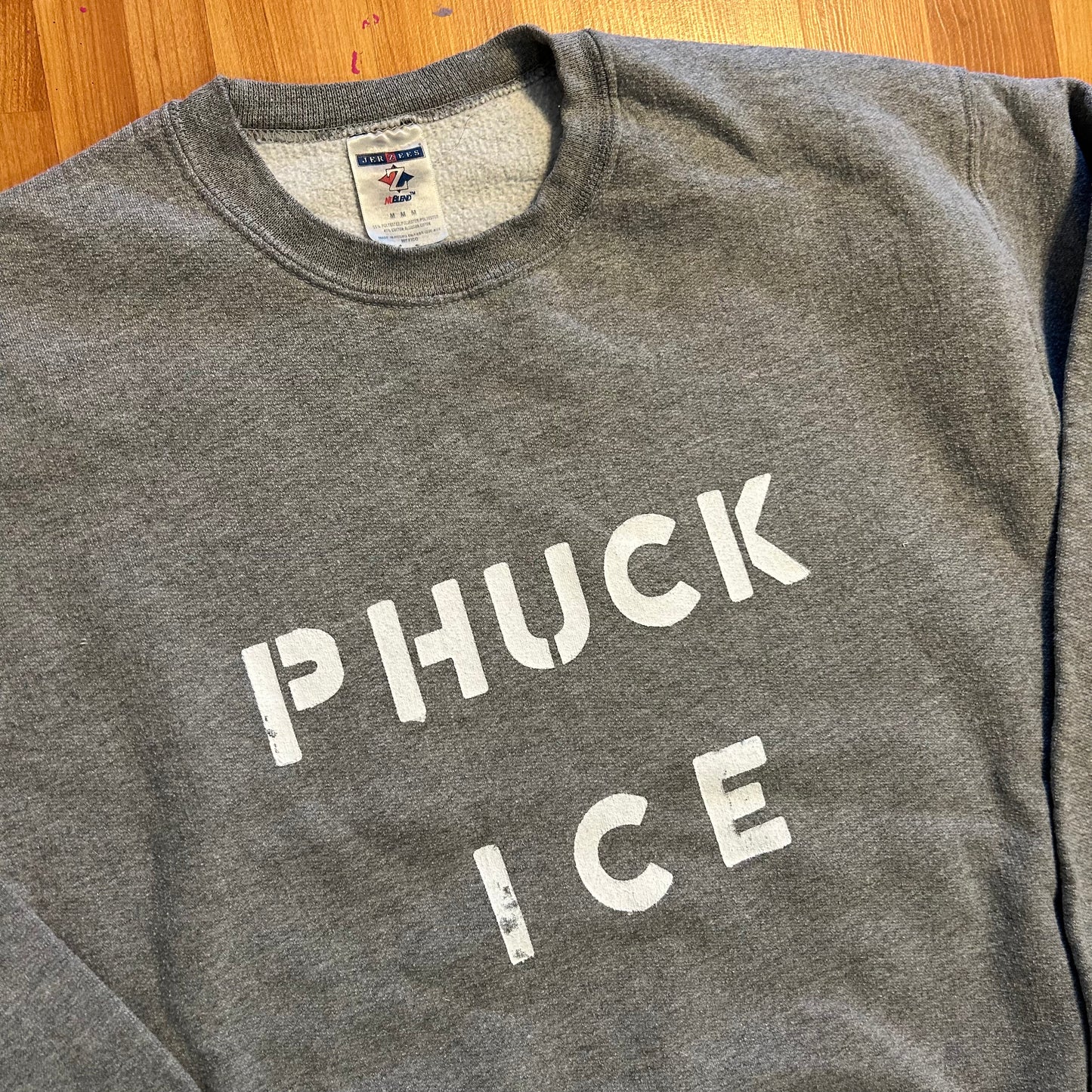 Phuck Ice Grey Jerzees Crewneck Sweatshirt - 21" x 25" - Medium