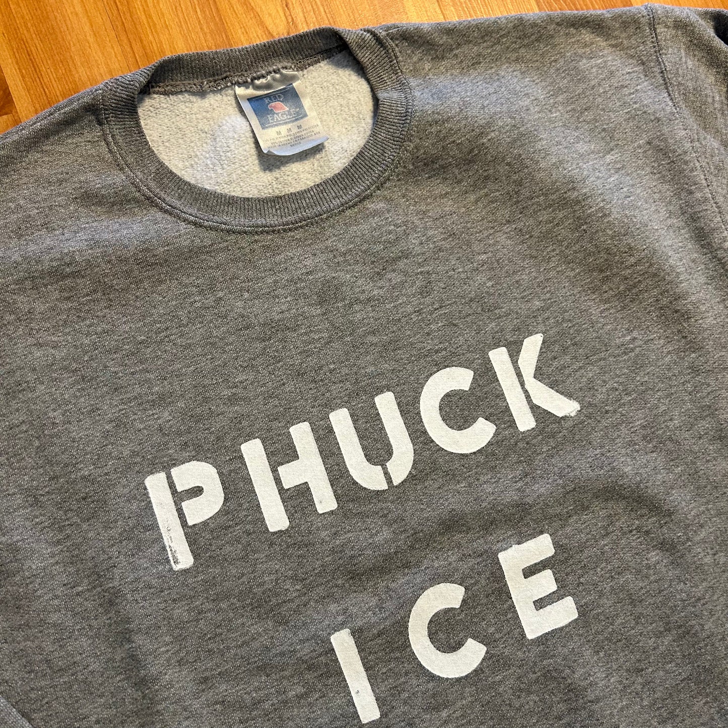 Phuck Ice Grey Red Eagle Crewneck Sweatshirt - 21" x 25" - Medium