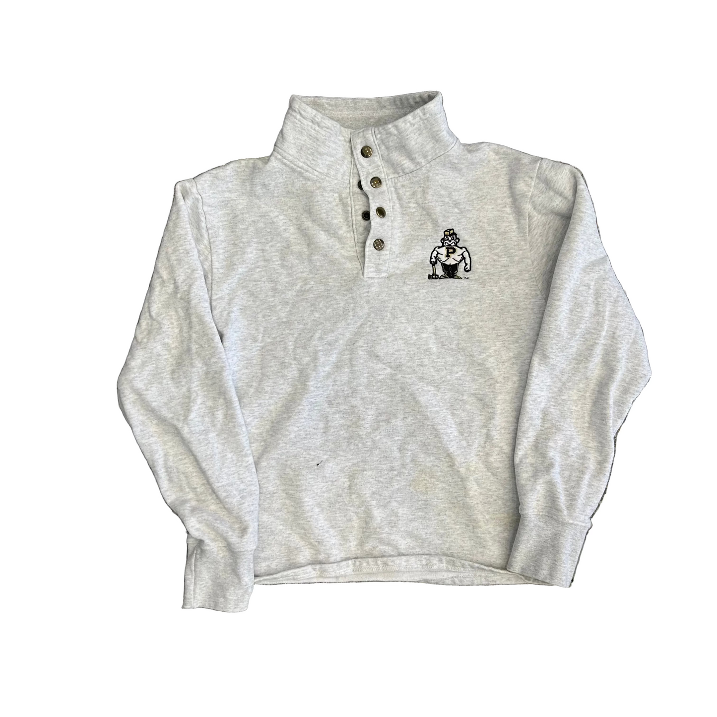 League Purdue University Purdue Pete Grey Quarter Button Sweatshirt - Large - 22" x 23.5"