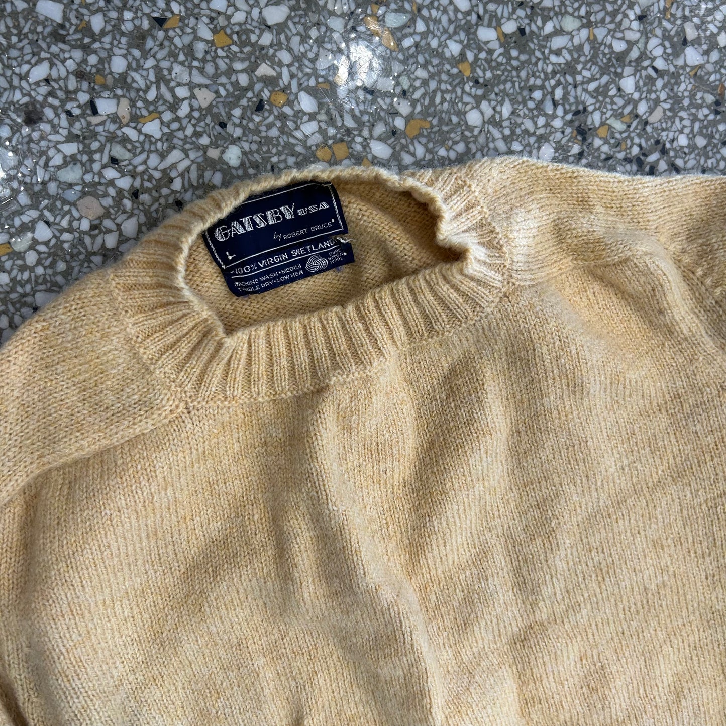 90's Gatsby USA Robert Bruce Shetland Wool Yellow Crewneck Sweater - Small - 19" x 23"