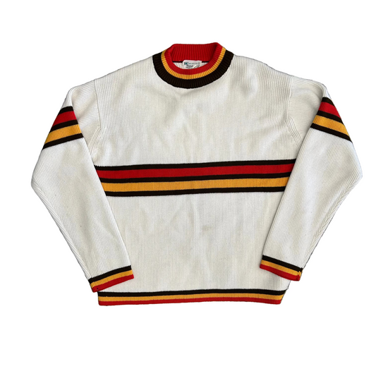 90's KMart Acrylic White Striped Sweater - Large - 23" x 25"