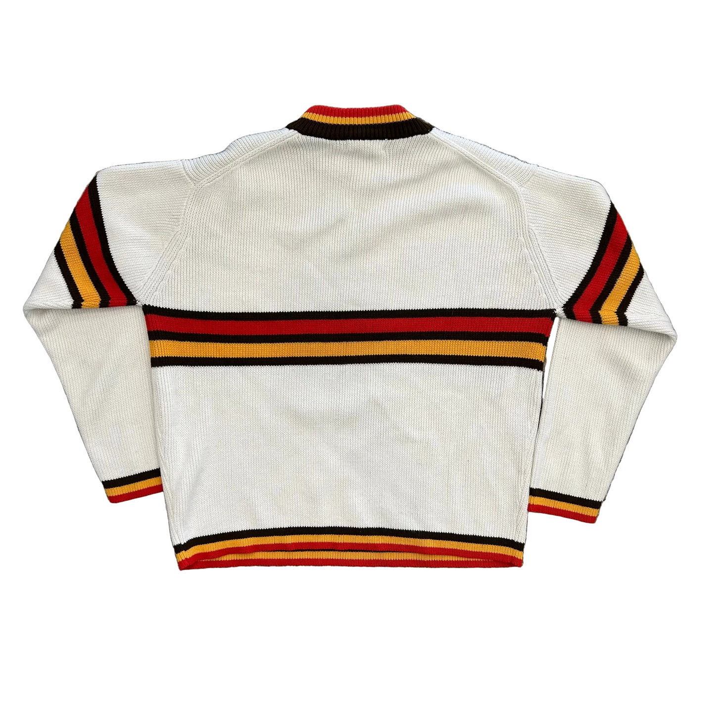90's KMart Acrylic White Striped Sweater - Large - 23" x 25"