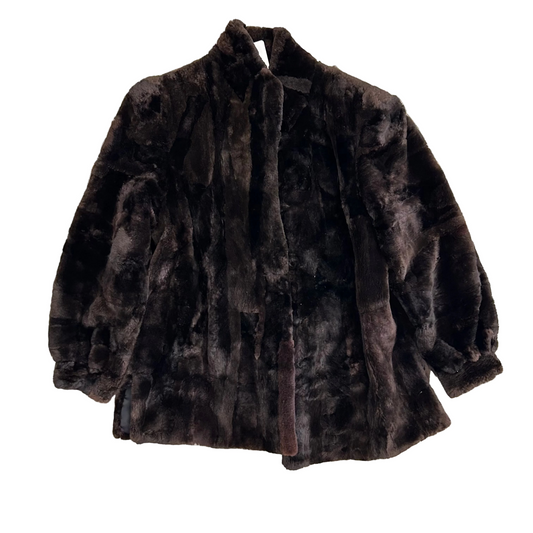 80/90's Brown Fur Jacket Coat - Large - 22" x 29"