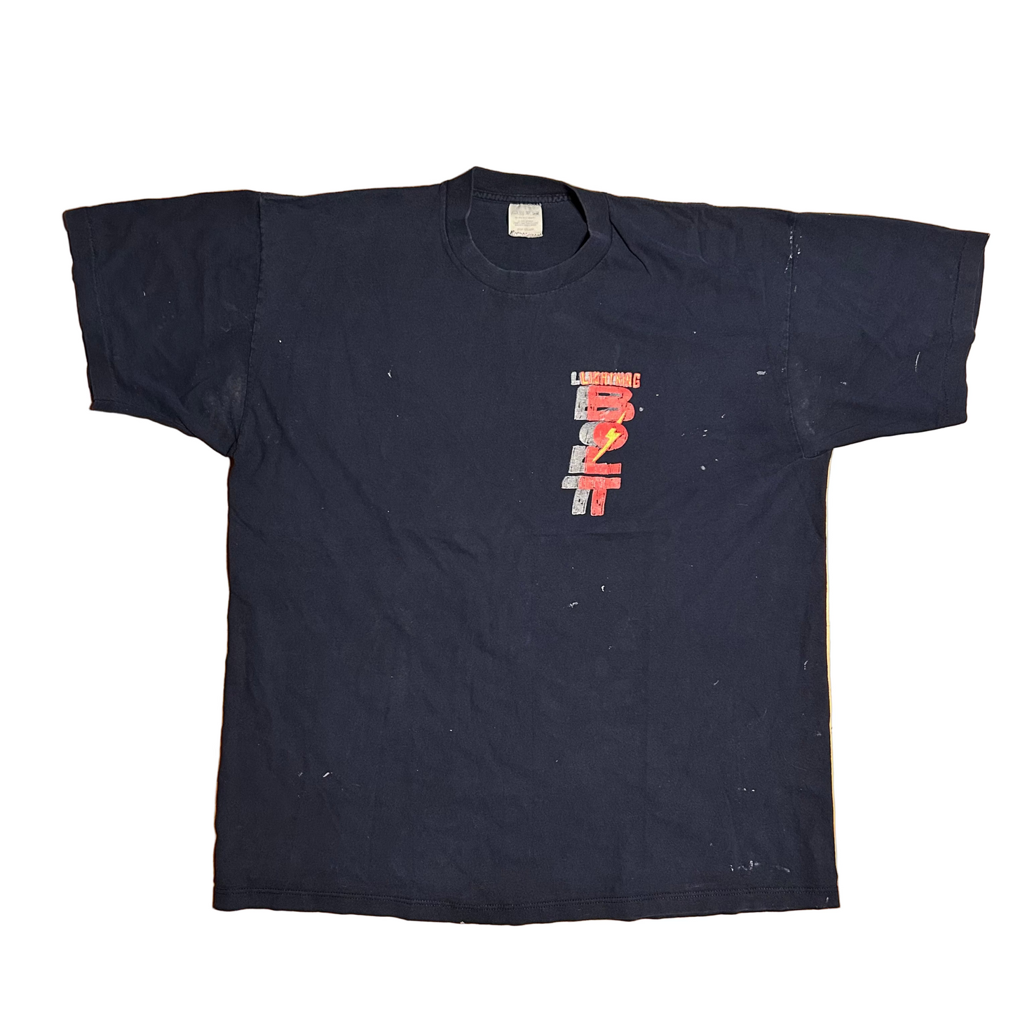 90's Lightning Bolt Navy Blue Painter Cotton Tshirt - XLarge - 24.5" x 31"