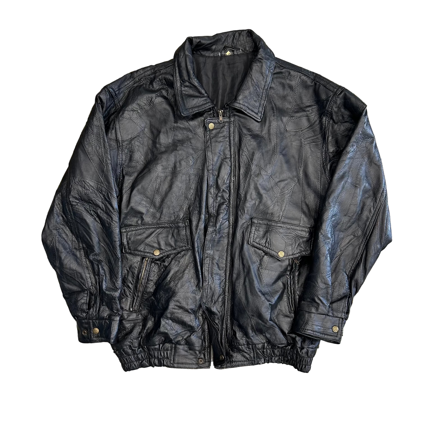 United States Marine Corps Black Zip Up Leather Jacket Coat - XLarge - 25" x 28"