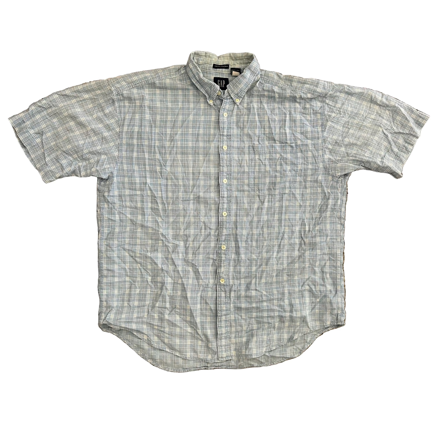 Gap Cotton Plaid Blue Button Up Short Sleeve Shirt - XLarge - 26" x 31"