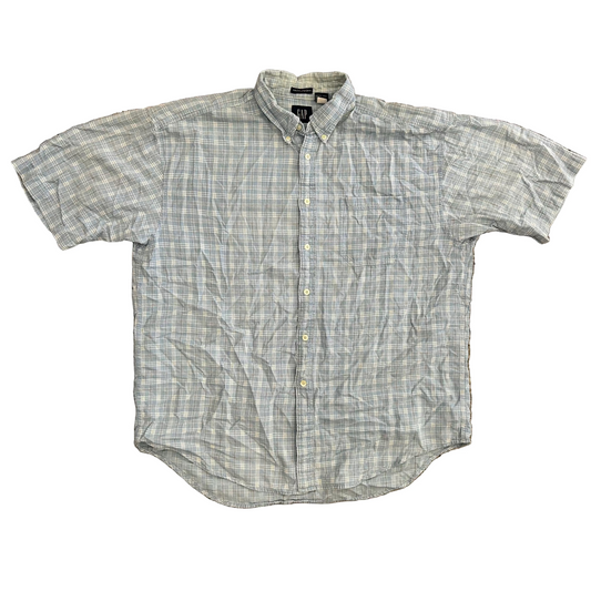 Gap Cotton Plaid Blue Button Up Short Sleeve Shirt - XLarge - 26" x 31"