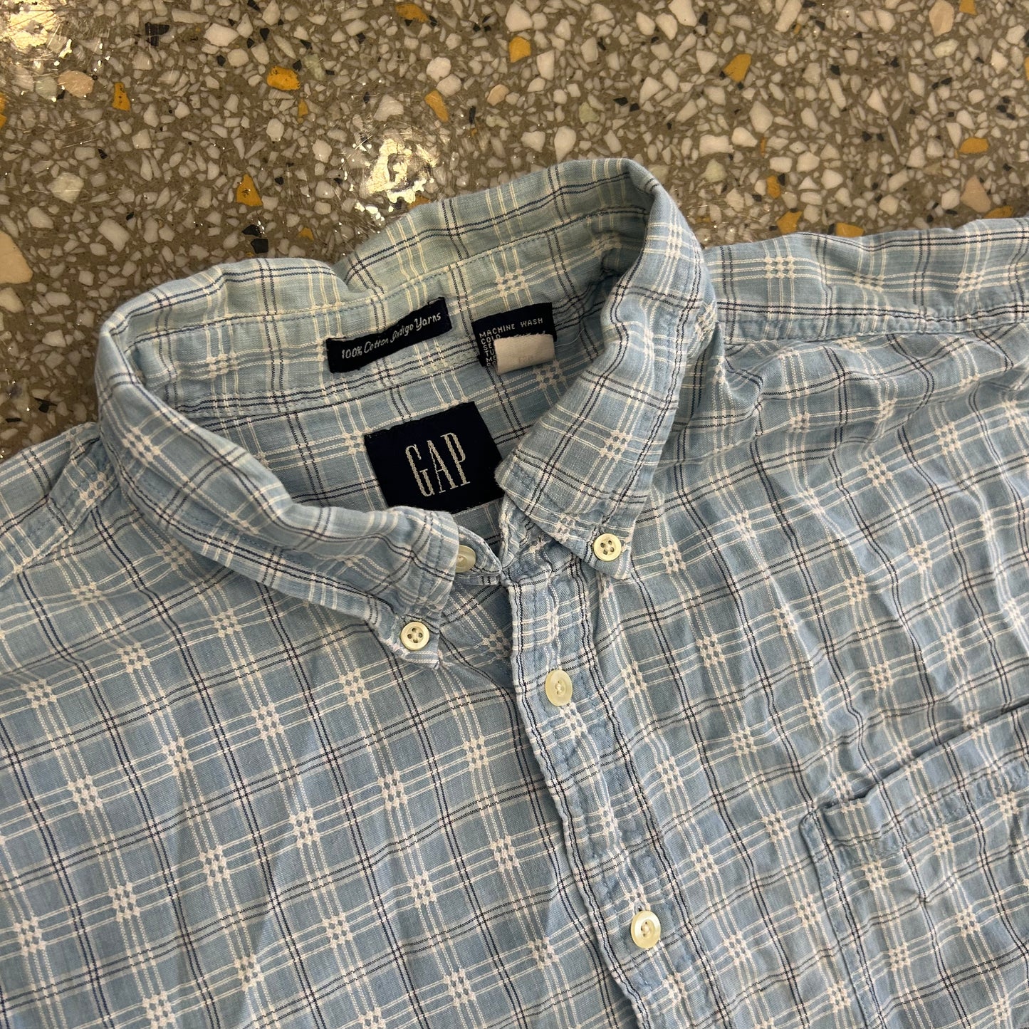 Gap Cotton Plaid Blue Button Up Short Sleeve Shirt - XLarge - 26" x 31"